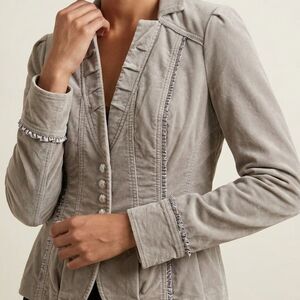 WHBM Ruffle Velvet Blazer 6 Grey Steampunk Dark Cottagecore Academia Whymsigoth